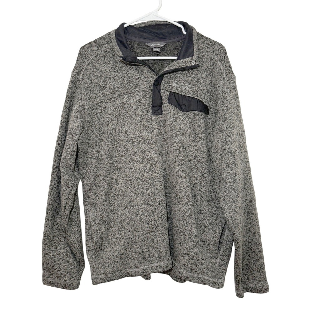 Eddie Bauer Mens Gray‎ Sweater Fleece Quarter Snap Pullover Mock Neck Large L